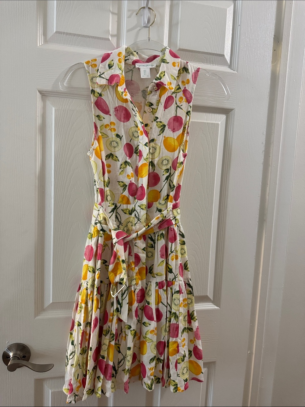 Cynthia Rowley White Sleeveless Fruit-Print Mini Dress with Pink & Yellow